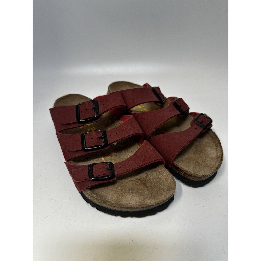 Betula by Birkenstock Sandals 37 L6 M4 Red Leather 3 Strap Buckle Burgundy